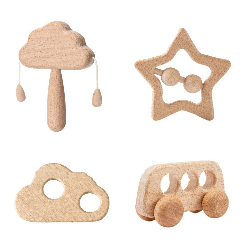 Houten Rammelaar Wolkenset – Montessori Speelgoed voor Baby’s