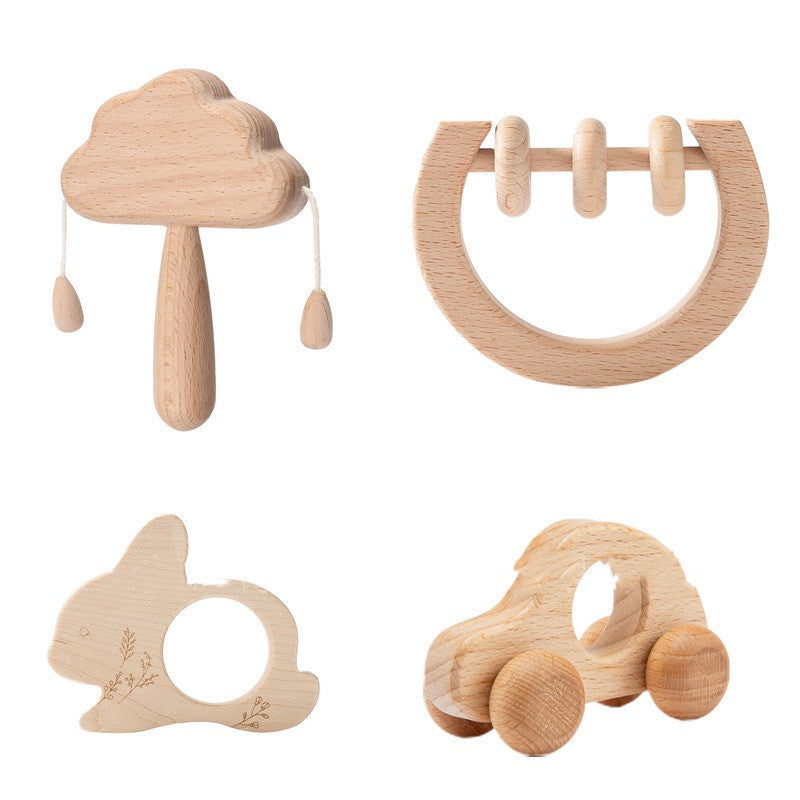 Houten Rammelaar Wolkenset – Montessori Speelgoed voor Baby’s