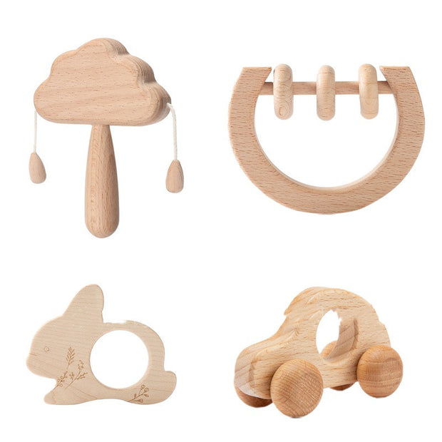 Houten Rammelaar Wolkenset – Montessori Speelgoed voor Baby’s