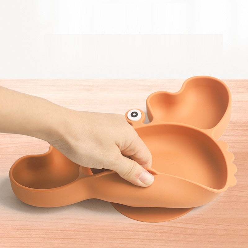 Siliconen Kinderbord met Vakken – Krabvormig Babybord met Lepel & Vork – Antislip & BPA-vrij