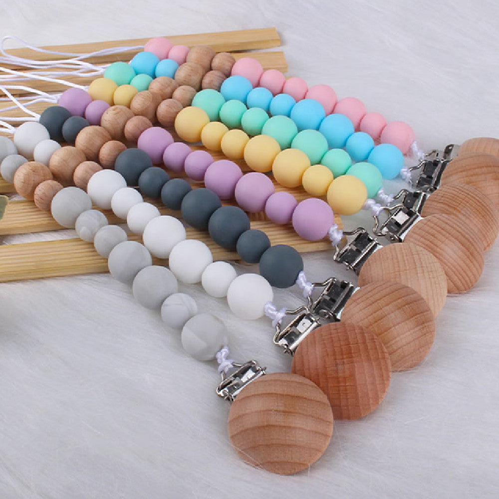 Babyproducten Fopspeenclip – Siliconen Speenkoord met Beukenhouten Clips