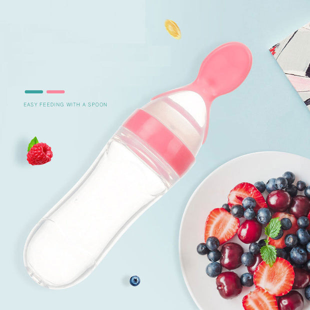 Veilige Baby Voedingsfles met Siliconen Knijplepel – 2-in-1 Squeeze Lepel & Fles – Voor Babytraining en Bijvoeding