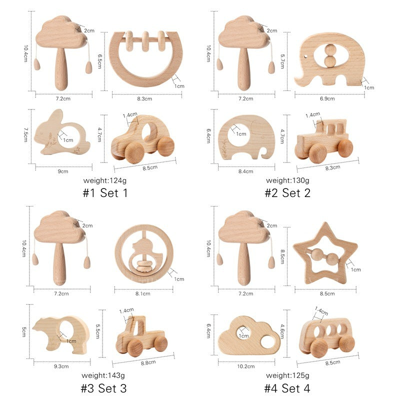 Houten Rammelaar Wolkenset – Montessori Speelgoed voor Baby’s