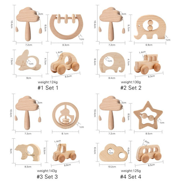 Houten Rammelaar Wolkenset – Montessori Speelgoed voor Baby’s