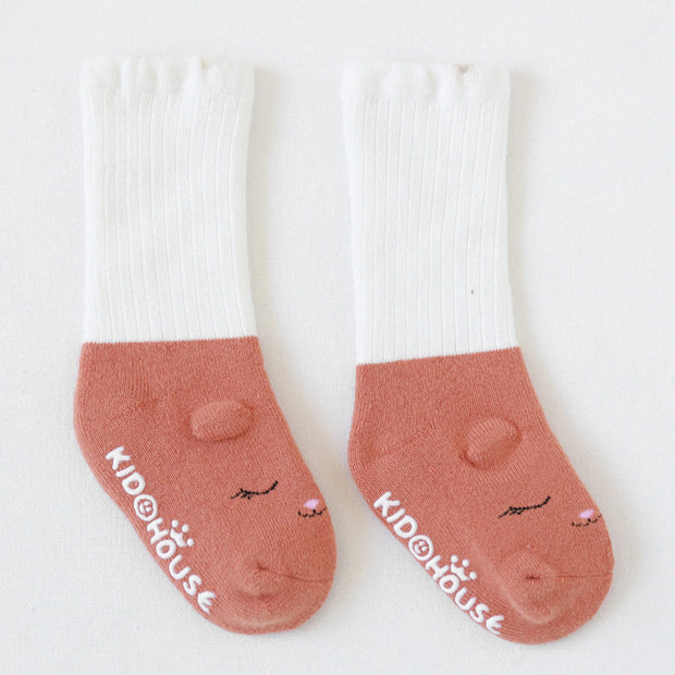Dikke Badstof Baby Sokken met Middenstuk en 3D Anti-Slip Zool