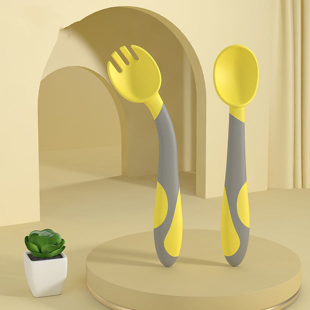 Baby Trainingsbestek Set – Lepel & Vork met Draaihendel – Veilig Kinderbestek